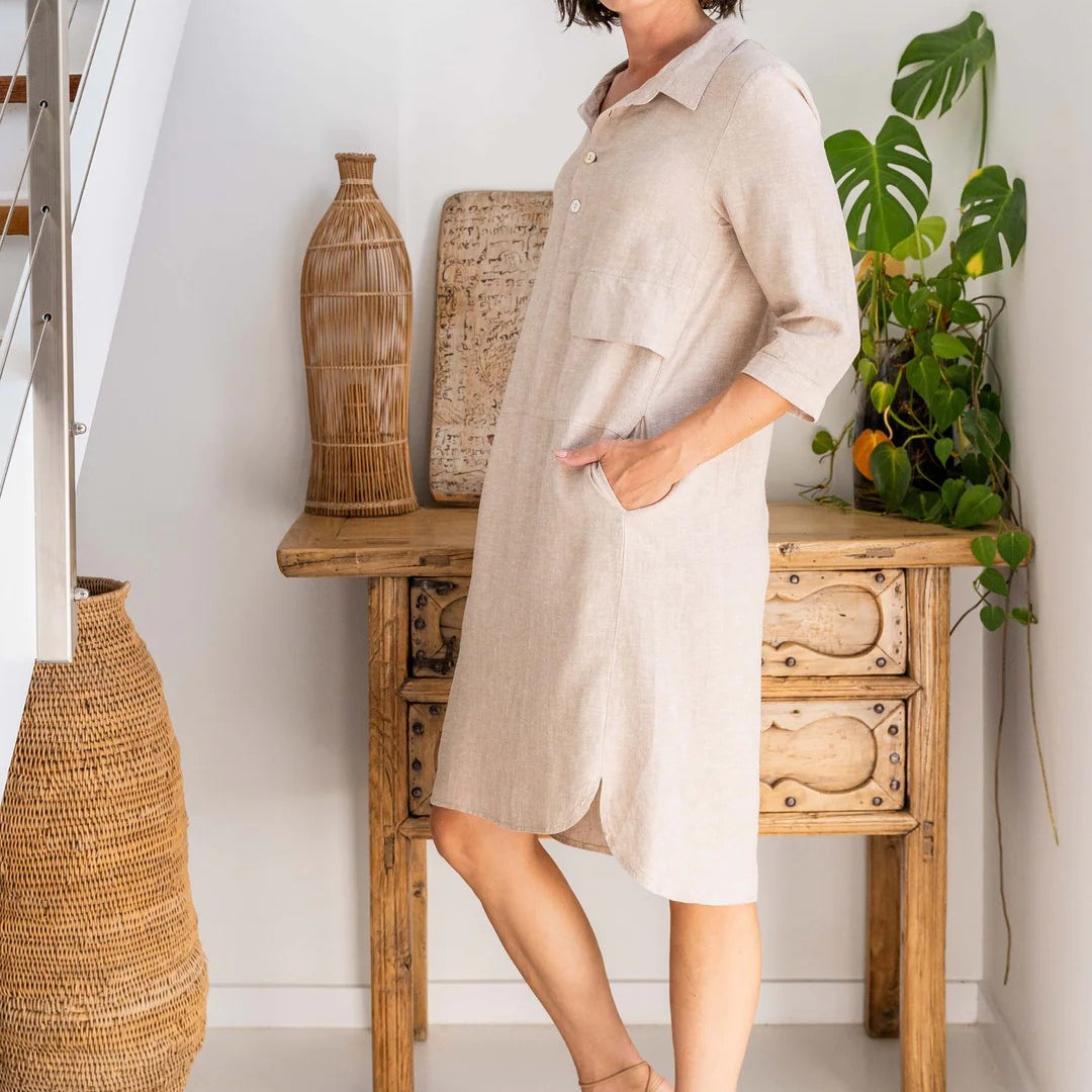 Linen Rayon 1 Pkt Popover Dress
