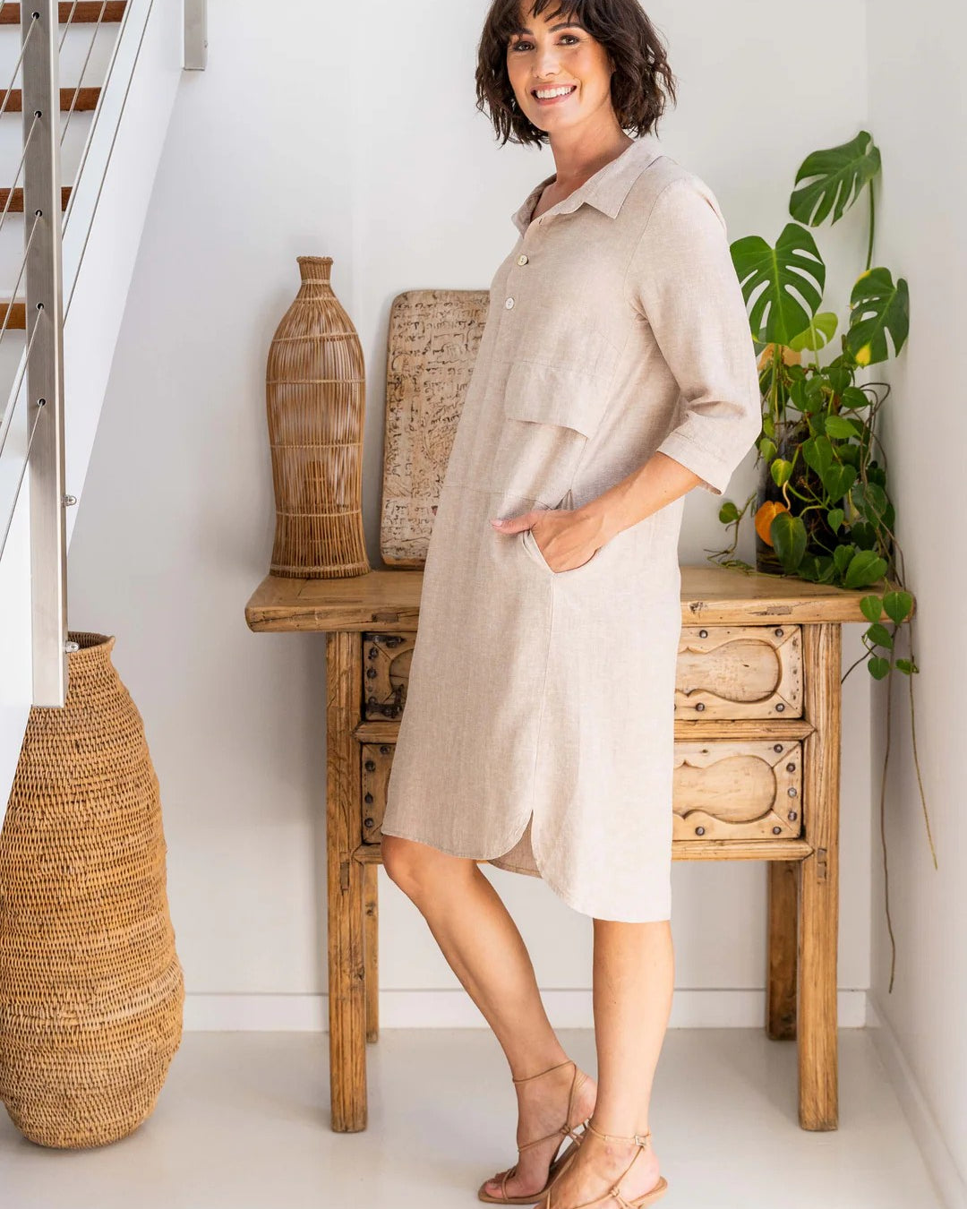 Linen Rayon 1 Pkt Popover Dress