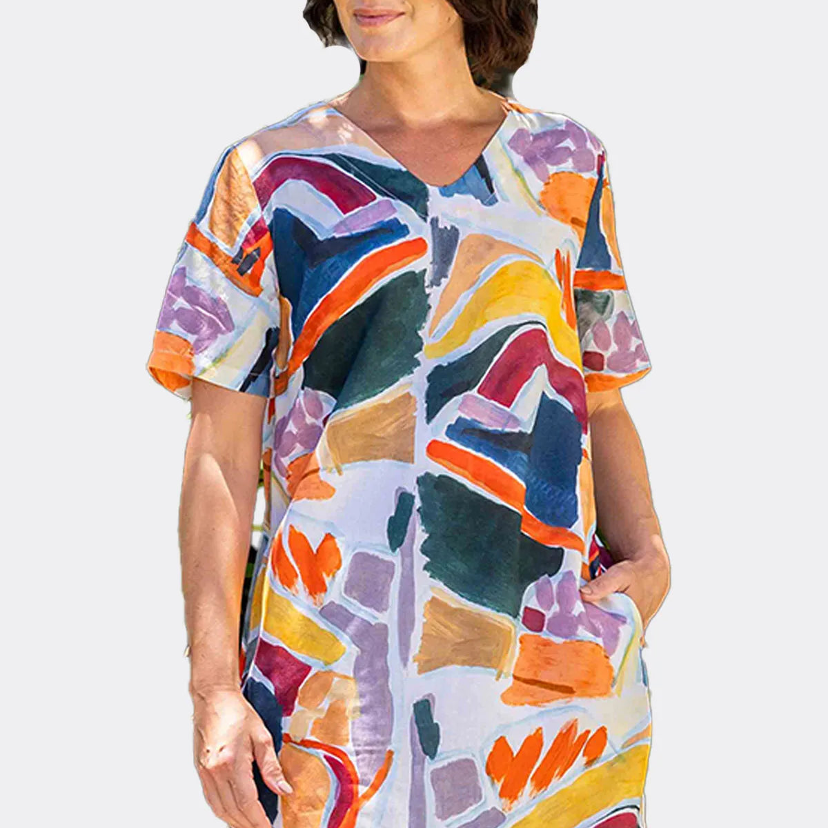 Tencil Linen Soft V Dress