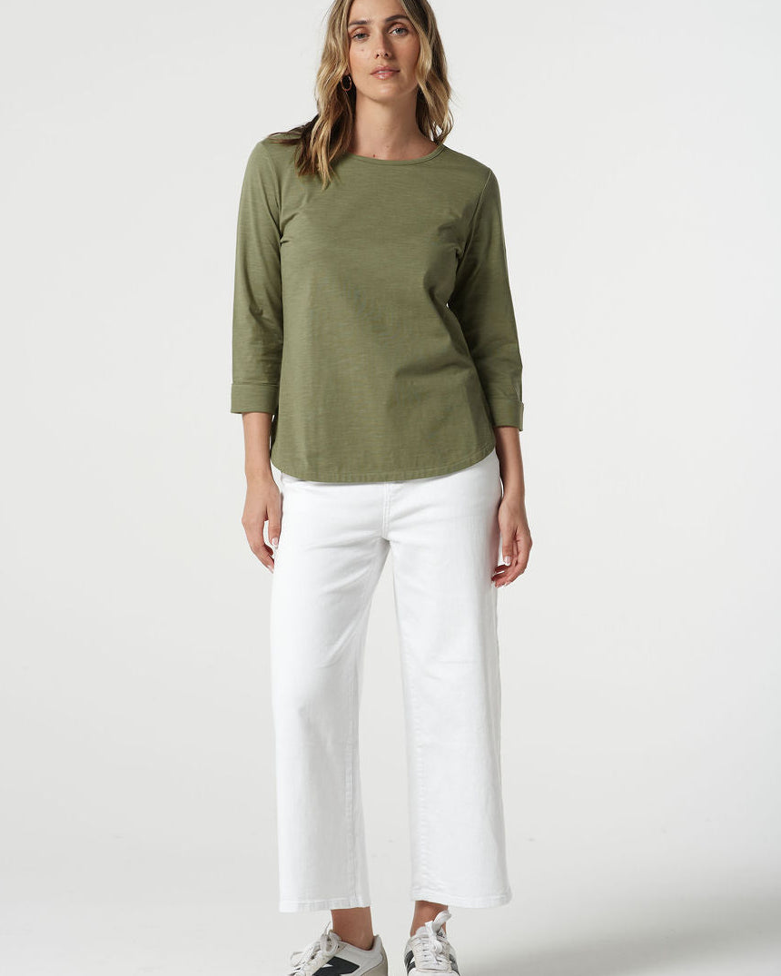 Pima Cotton Crew Neck 3/4 Sleeve Tee