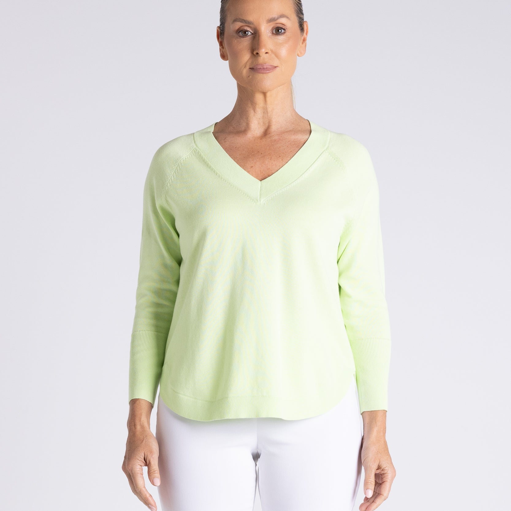 Raglan V  Neck With Scoop Hem