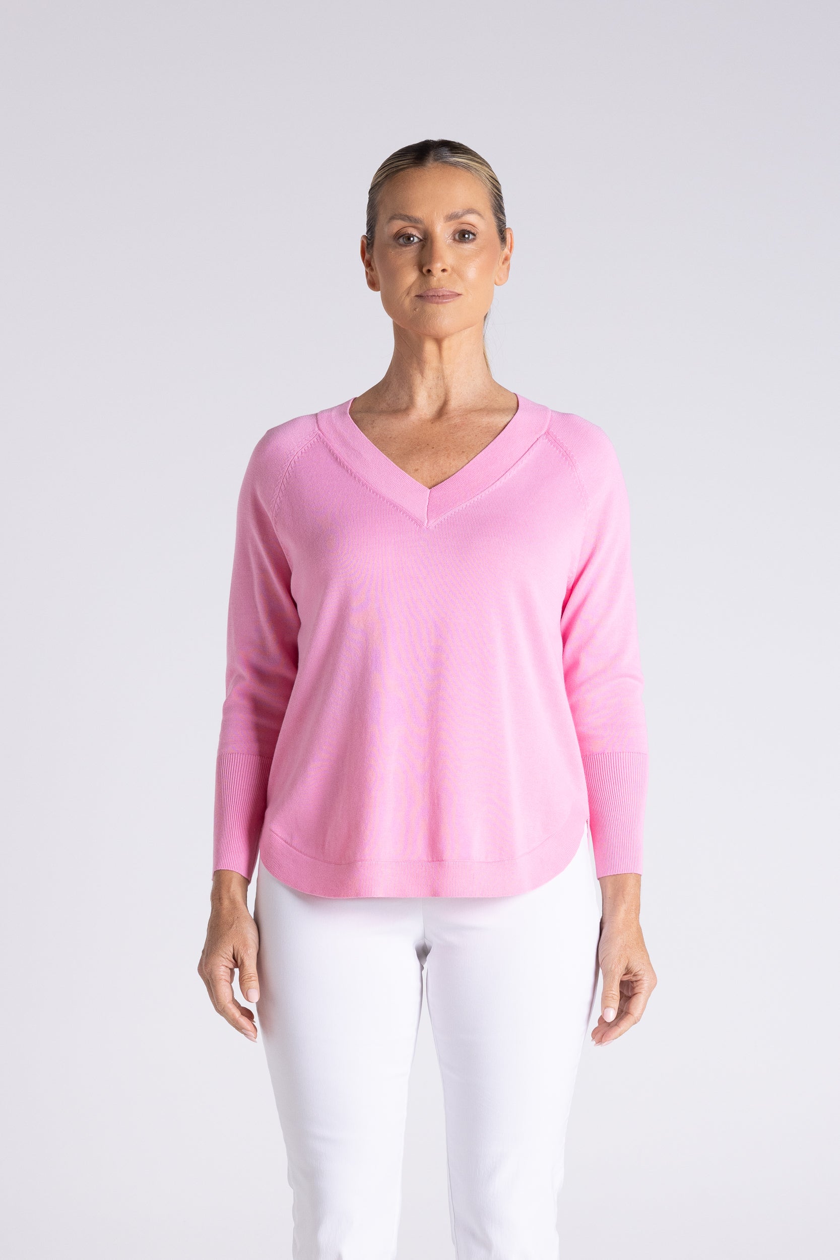 Raglan V  Neck With Scoop Hem