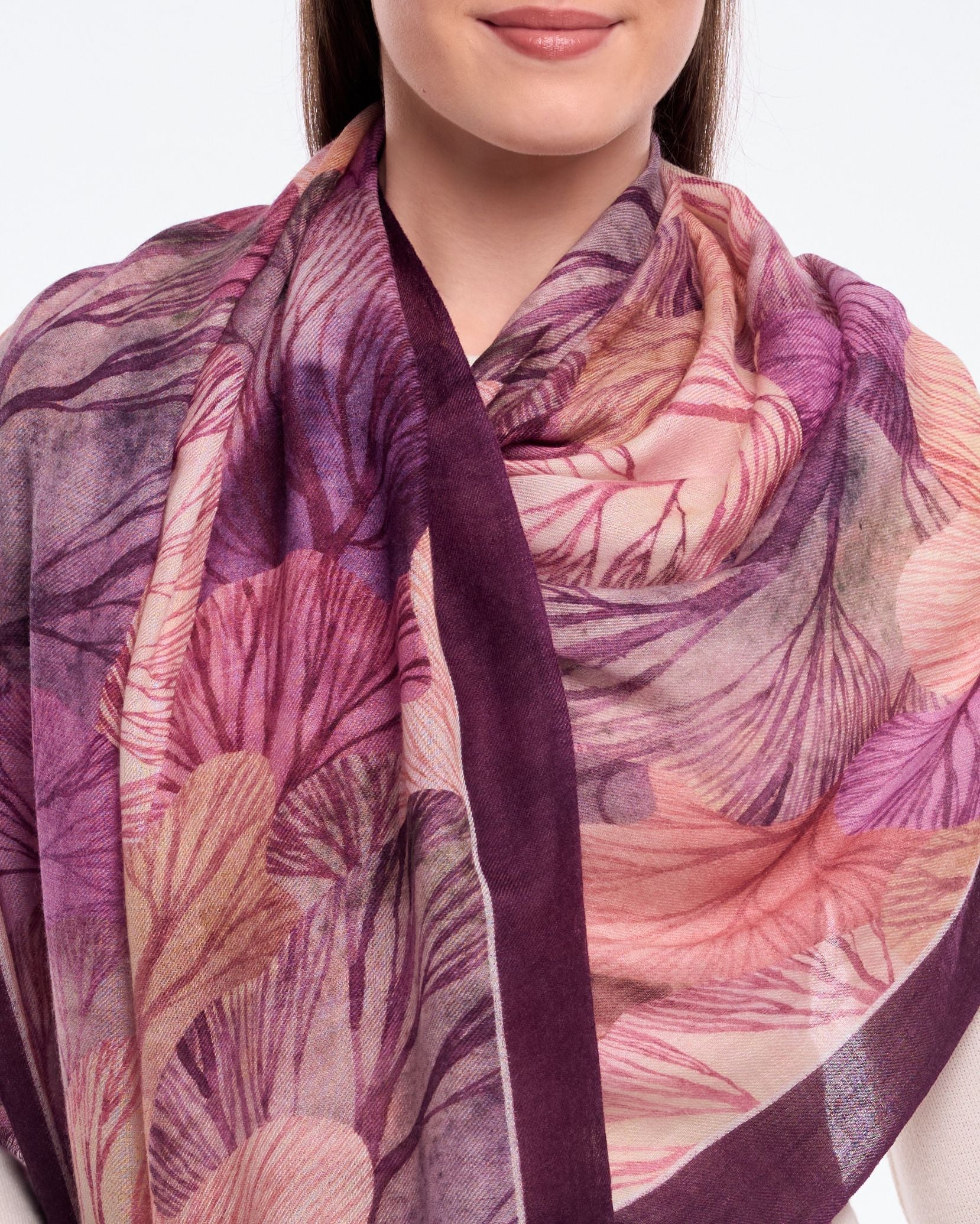 Aura foliage Print Wool Modal Scarf
