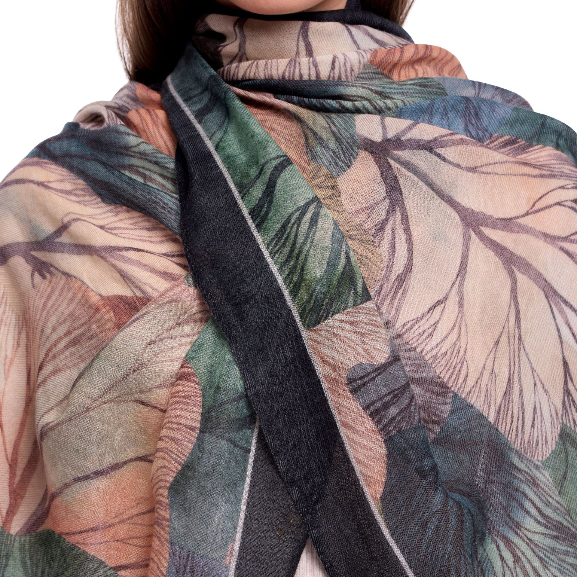 Aura foliage Print Wool Modal Scarf