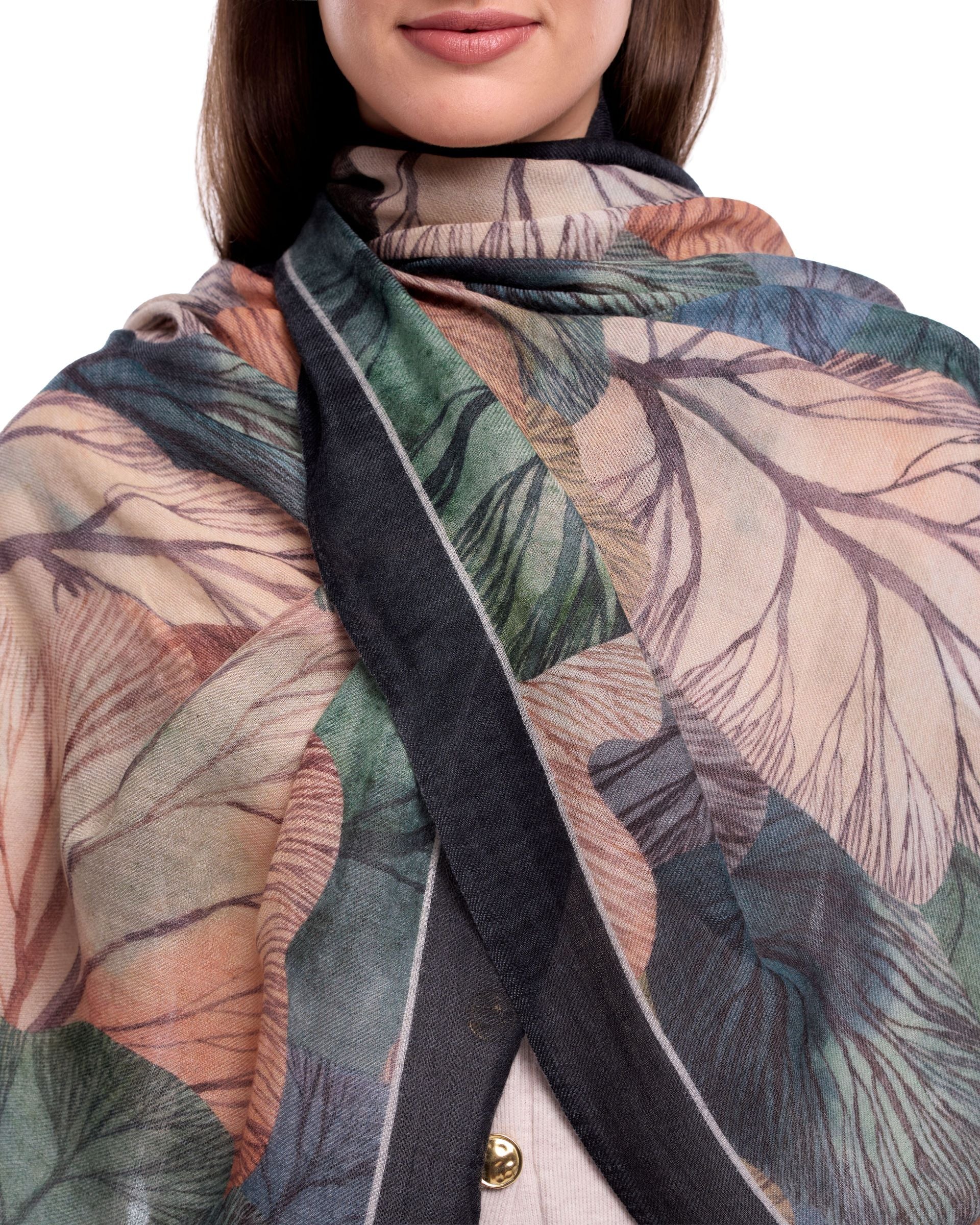 Aura foliage Print Wool Modal Scarf