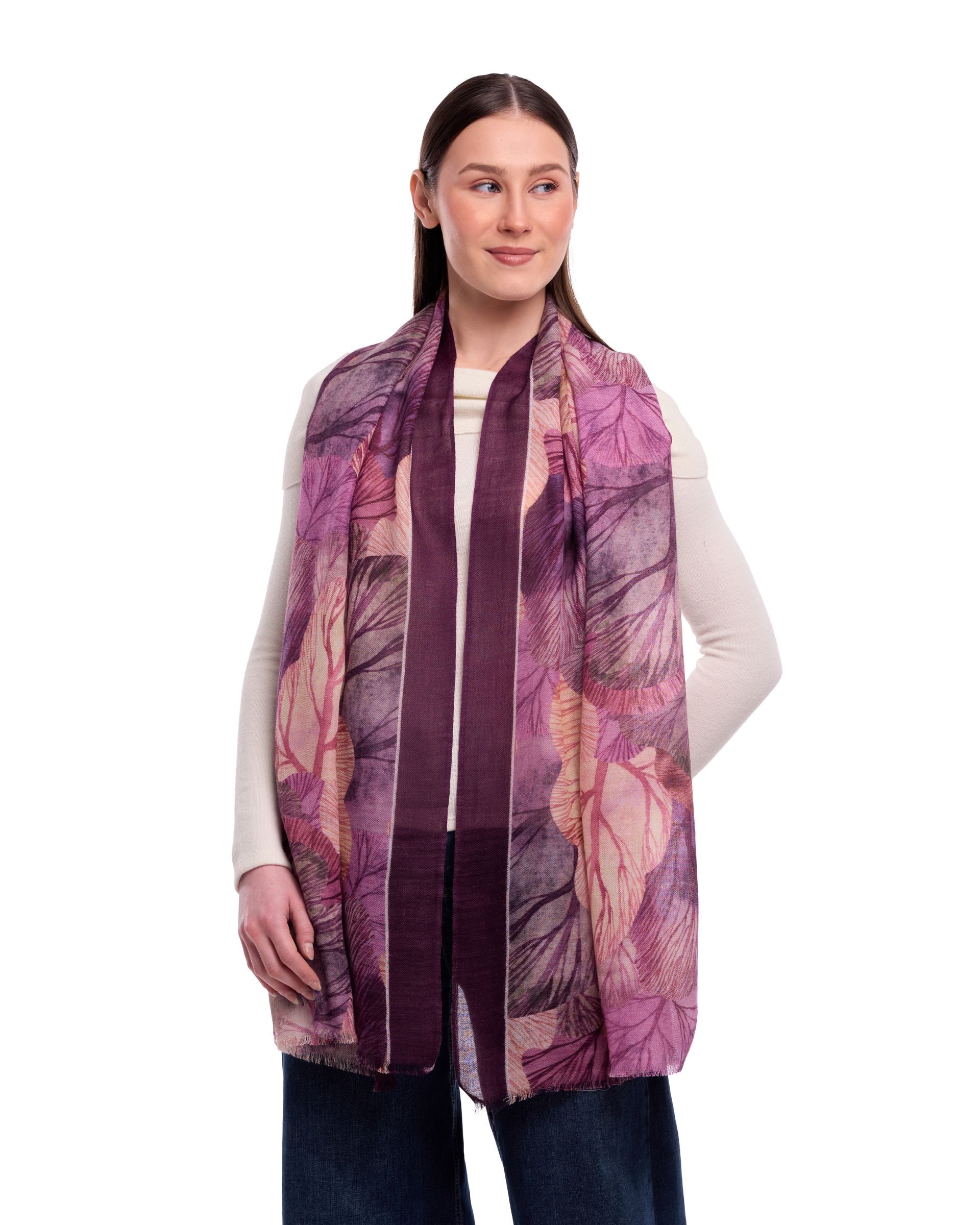 Aura foliage Print Wool Modal Scarf