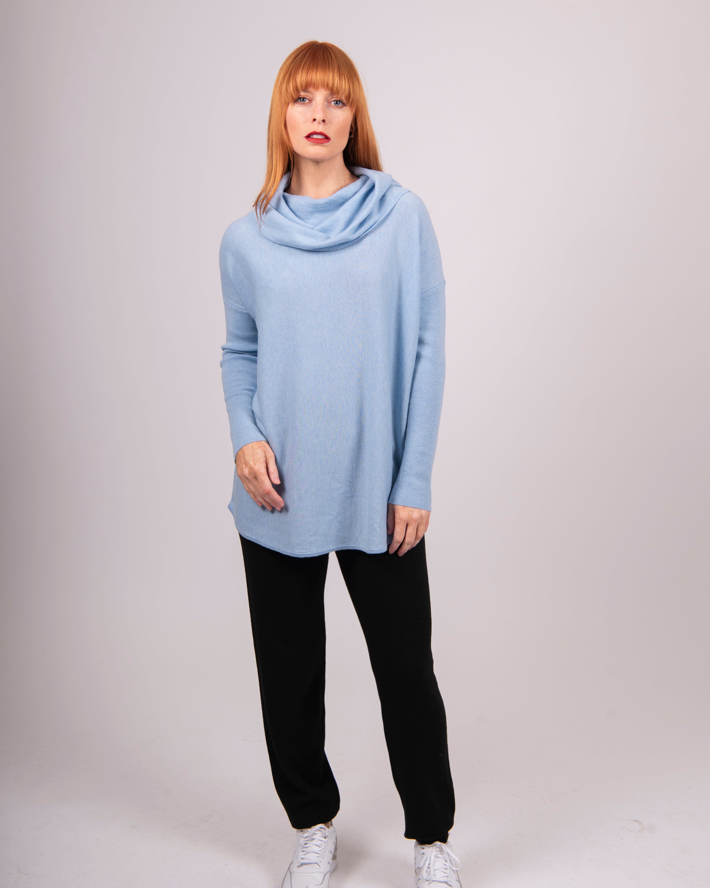 Kylie Curved Hem Cowl Neck Pullover