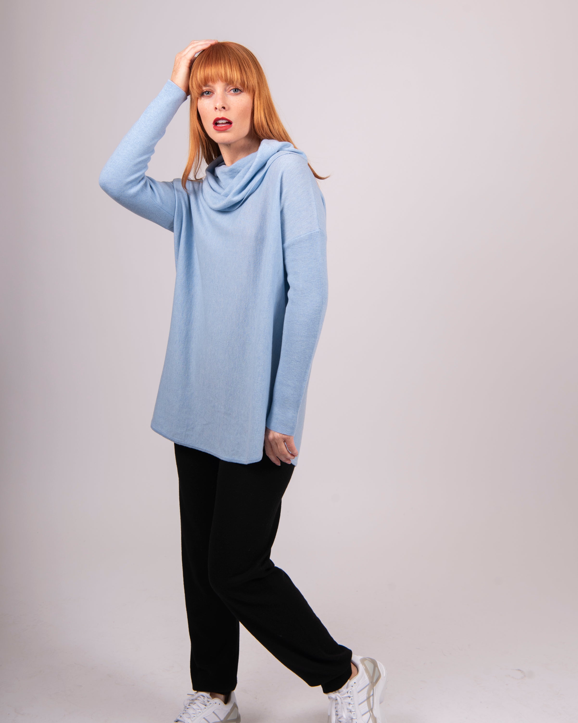 Kylie Curved Hem Cowl Neck Pullover