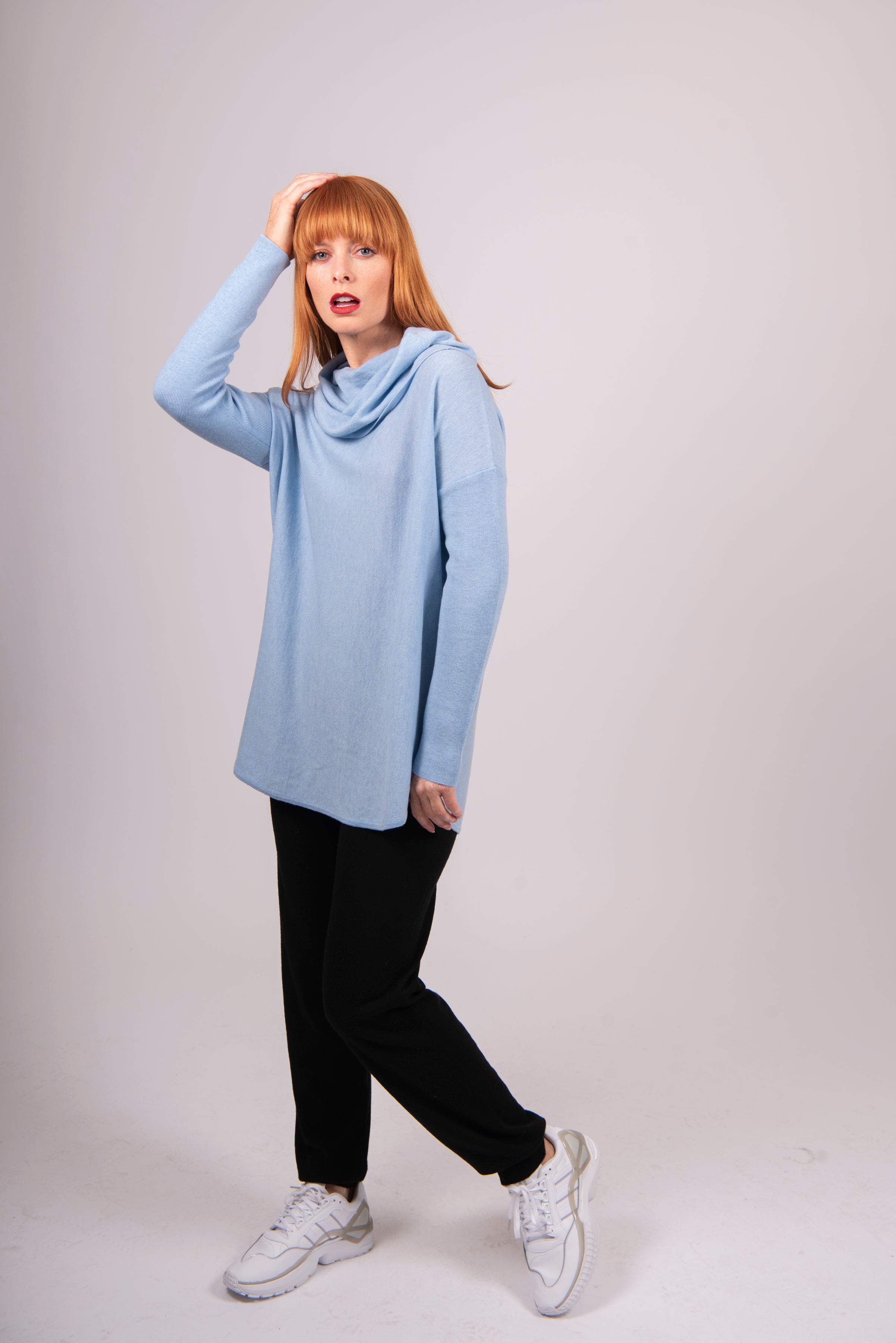 Kylie Curved Hem Cowl Neck Pullover