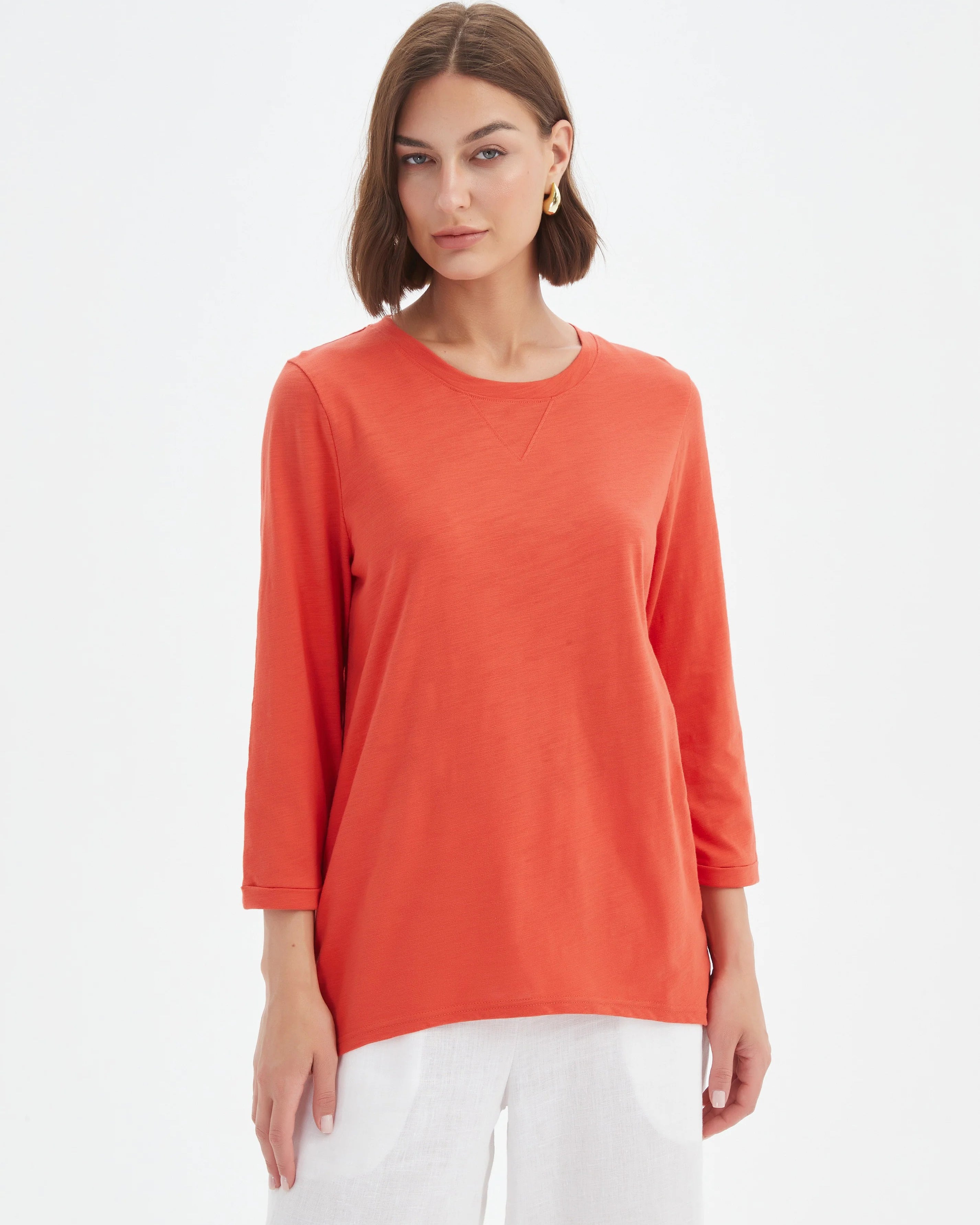 V insert 3/4 sleeve Tee