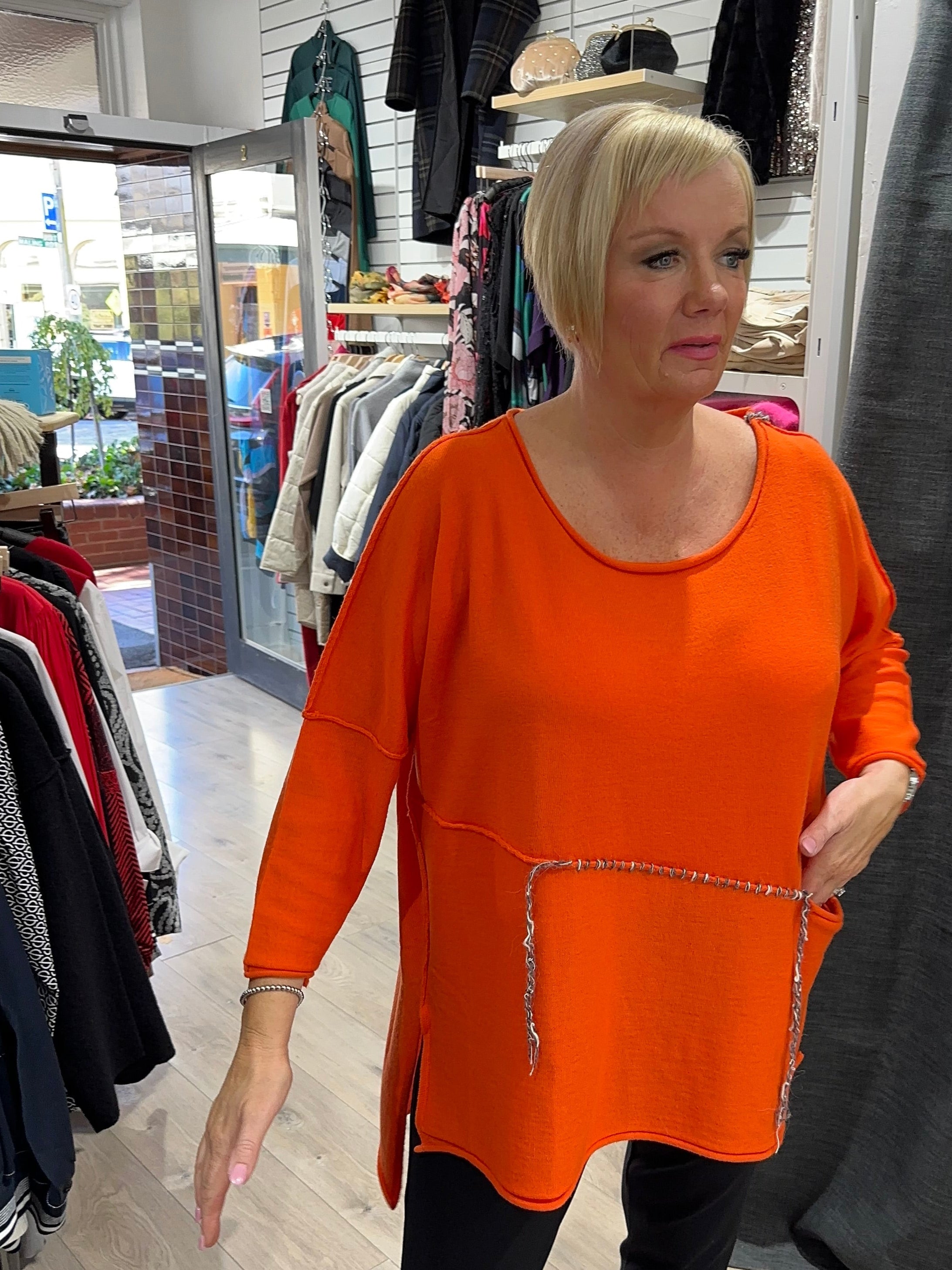 3/4 Sleeve Marle Stitching Top