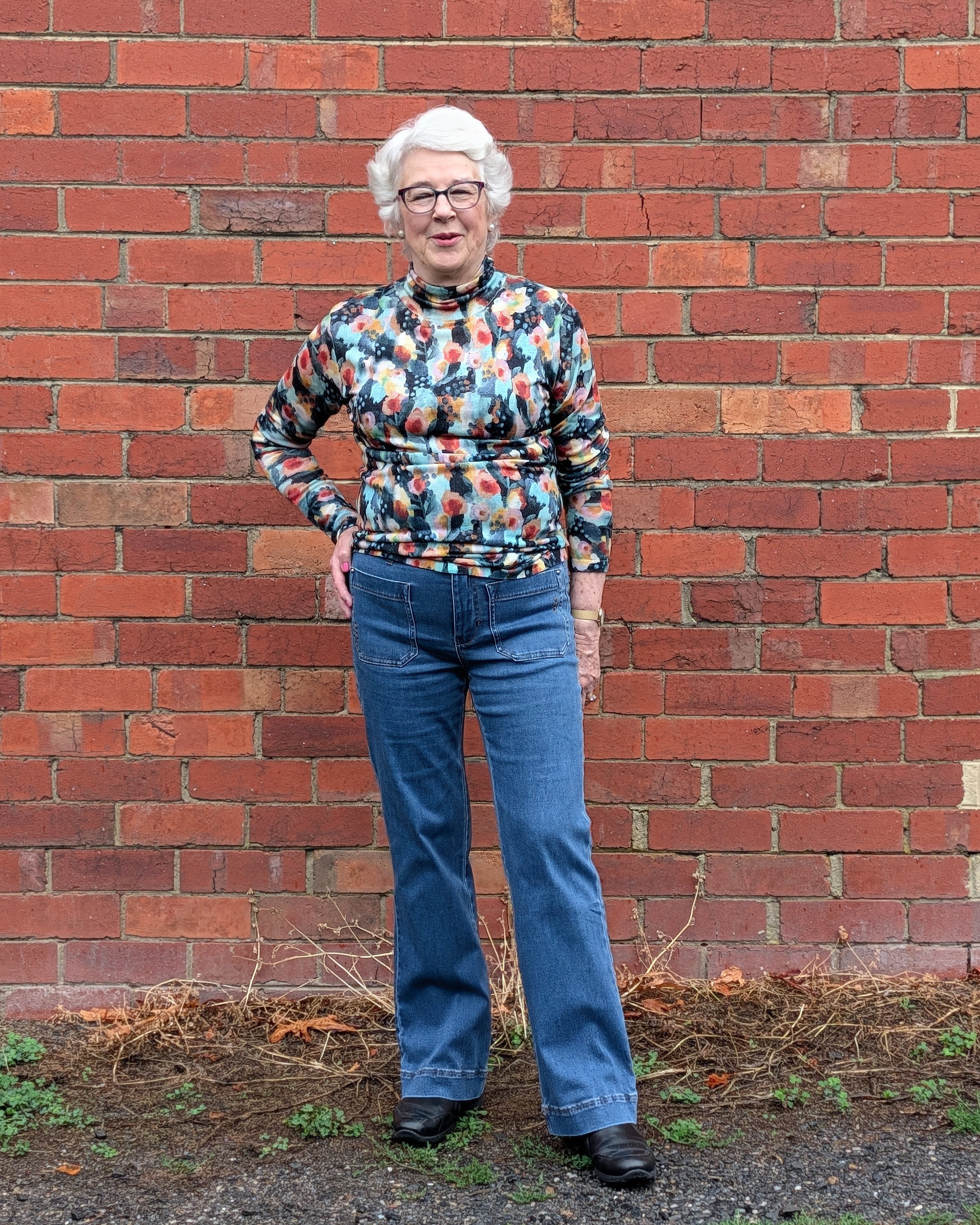 Melina Floral Merino Turtle Neck Top