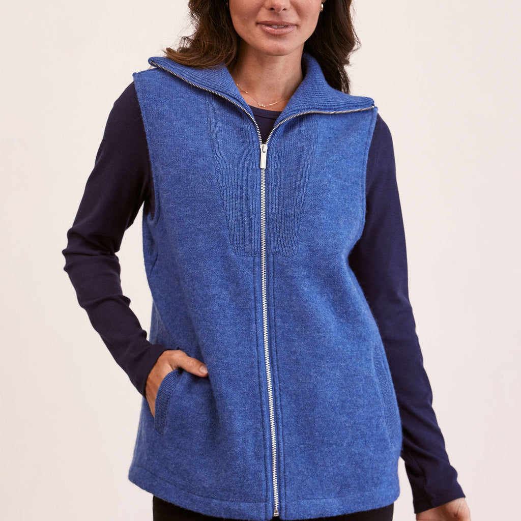 100% Boiled Wool Rib Collar Zip Front Vest