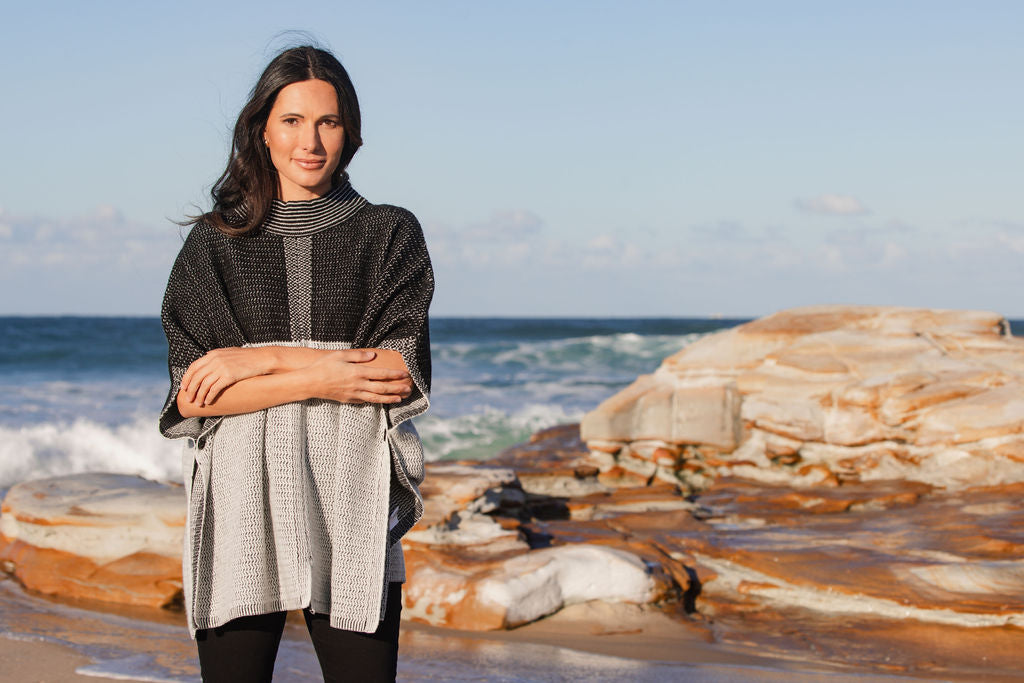 Aust Wool Blend Mock Neck Jacq Poncho
