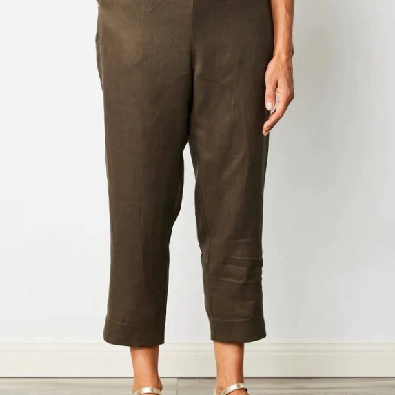 100% Linen 7/8 Elastic 2 Pkt Flat Front Pant
