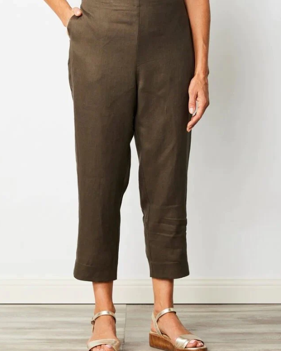 100% Linen 7/8 Elastic 2 Pkt Flat Front Pant