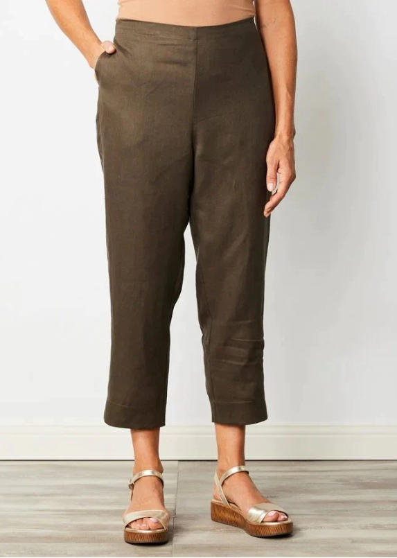 100% Linen 7/8 Elastic 2 Pkt Flat Front Pant