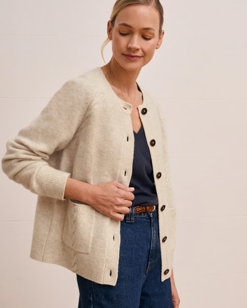 Lambswool Cable Detail Raglan Sleeve Cardigan