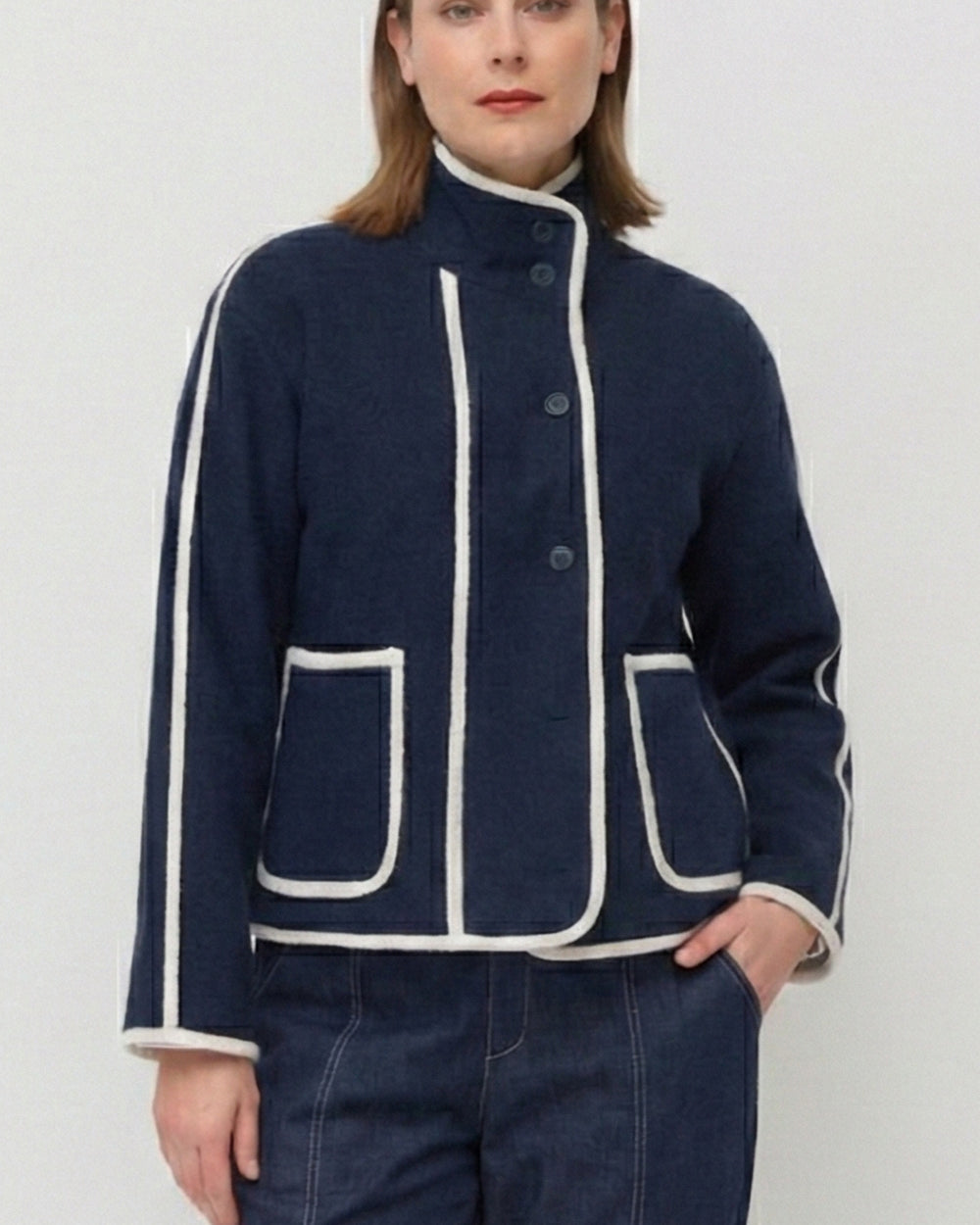 Contrast boiled wool Jacket
