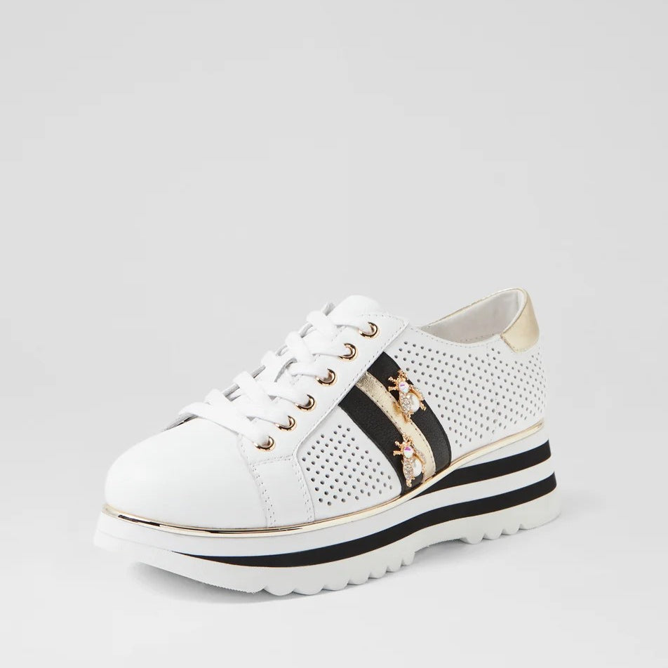 Eaglesy White Black Multi Flat Lace Ups by Django and Juliet