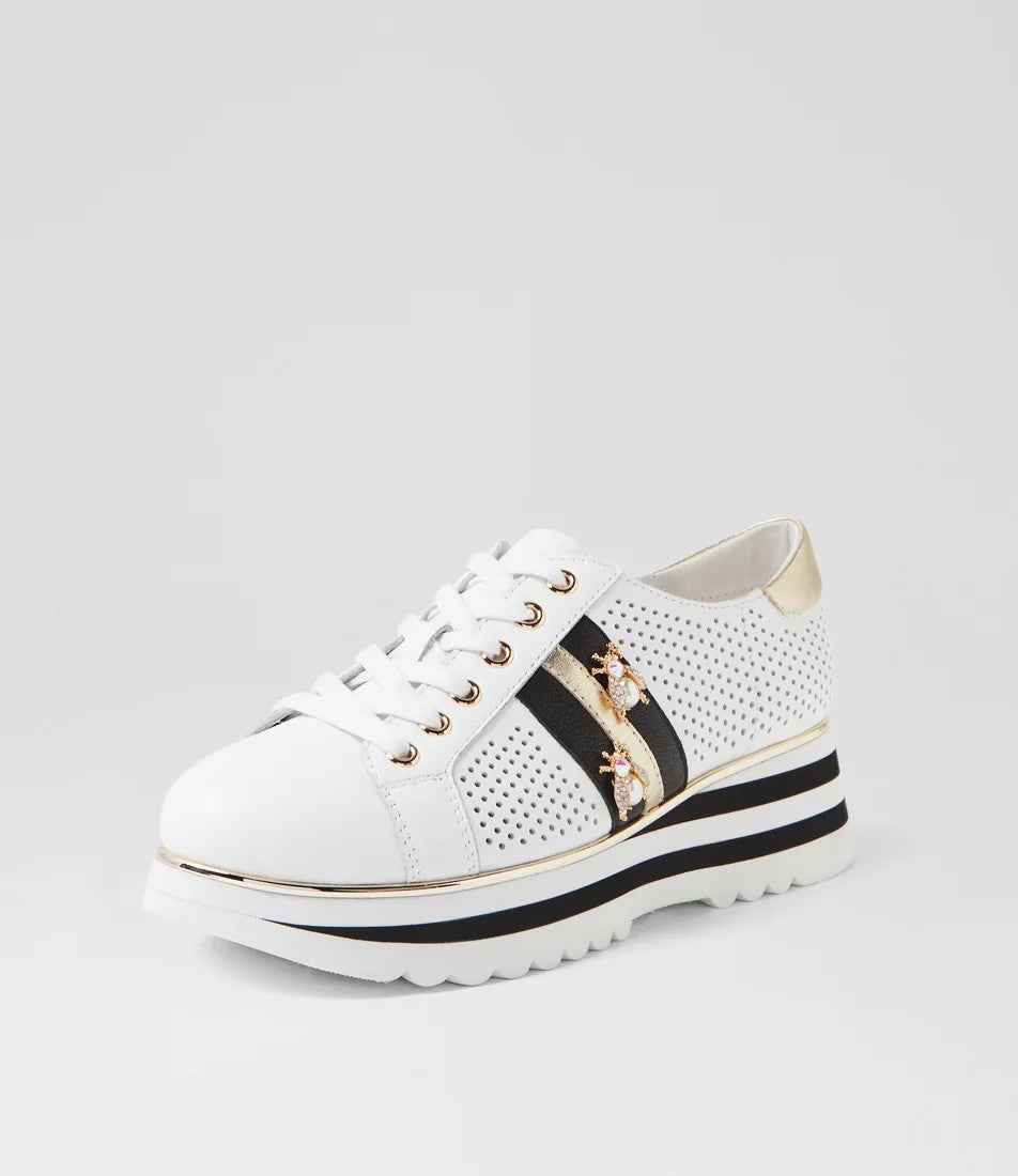 Eaglesy White Black Multi Flat Lace Ups by Django and Juliet