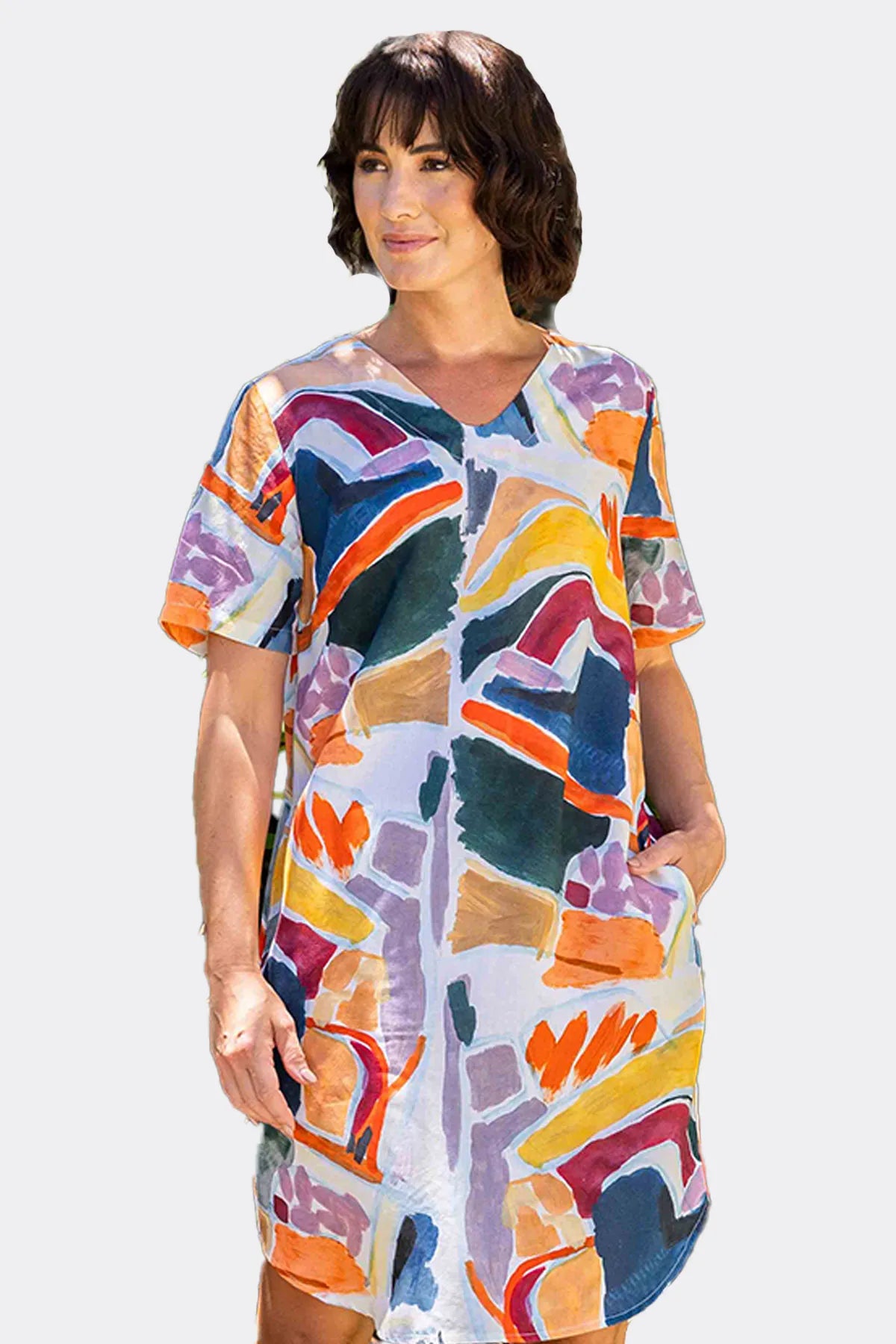 Tencil Linen Soft V  Dress