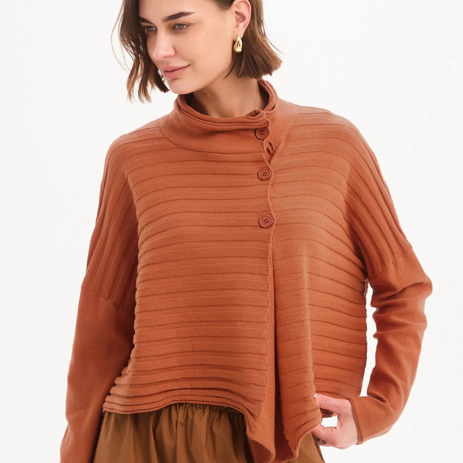 Cowl Neck Button Knit Jumper