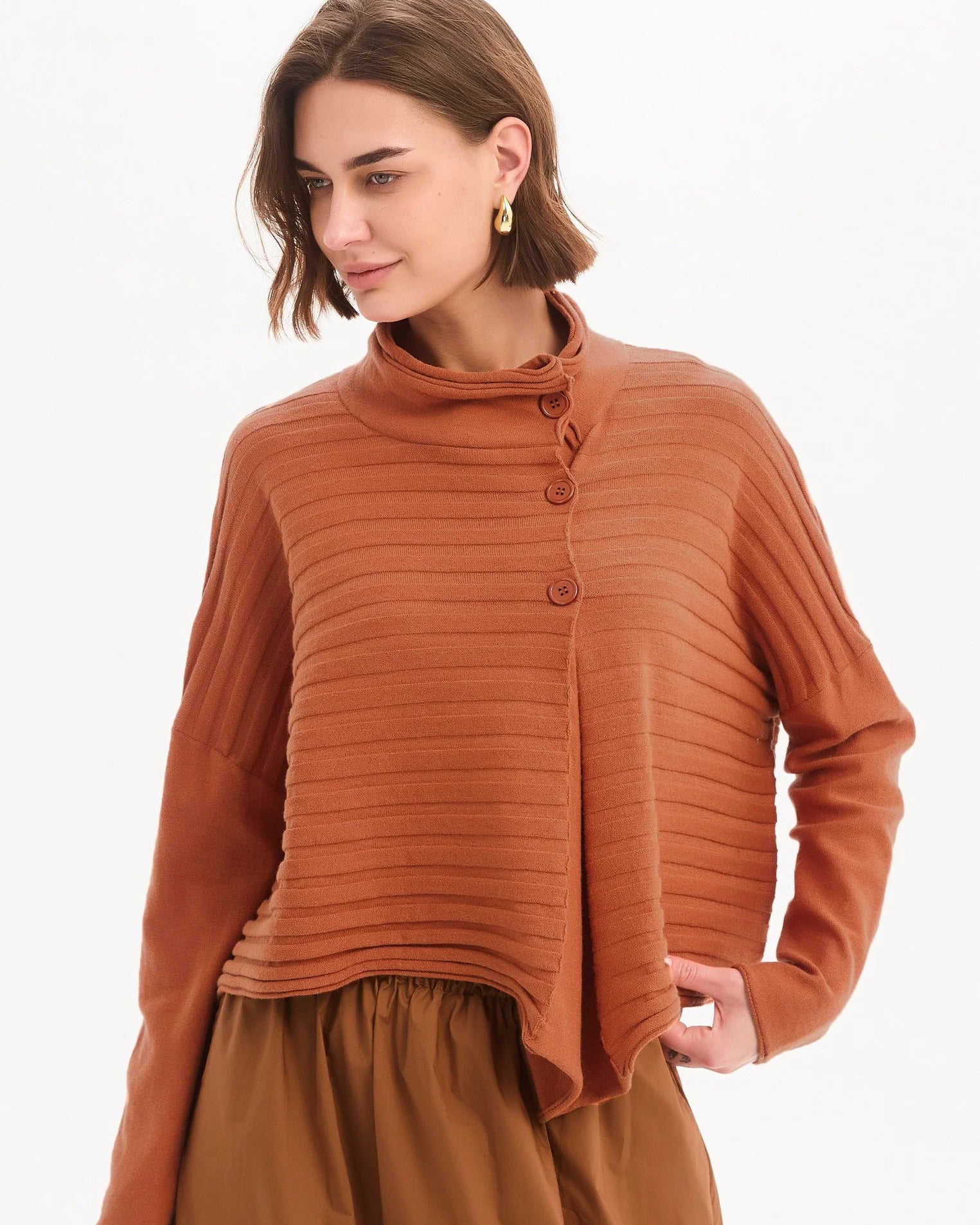 Cowl Neck Button Knit Jumper
