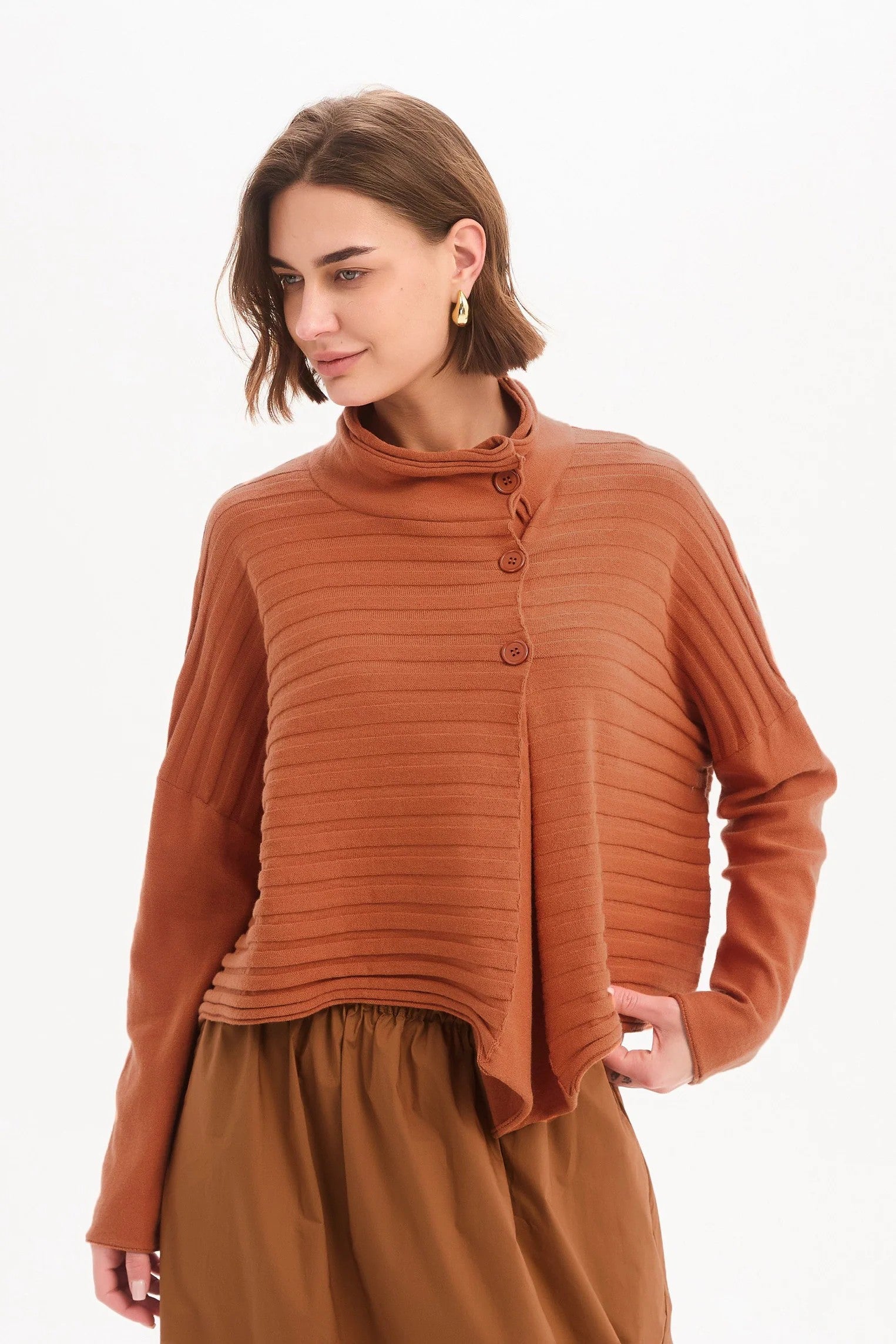 Cowl Neck Button Knit Jumper