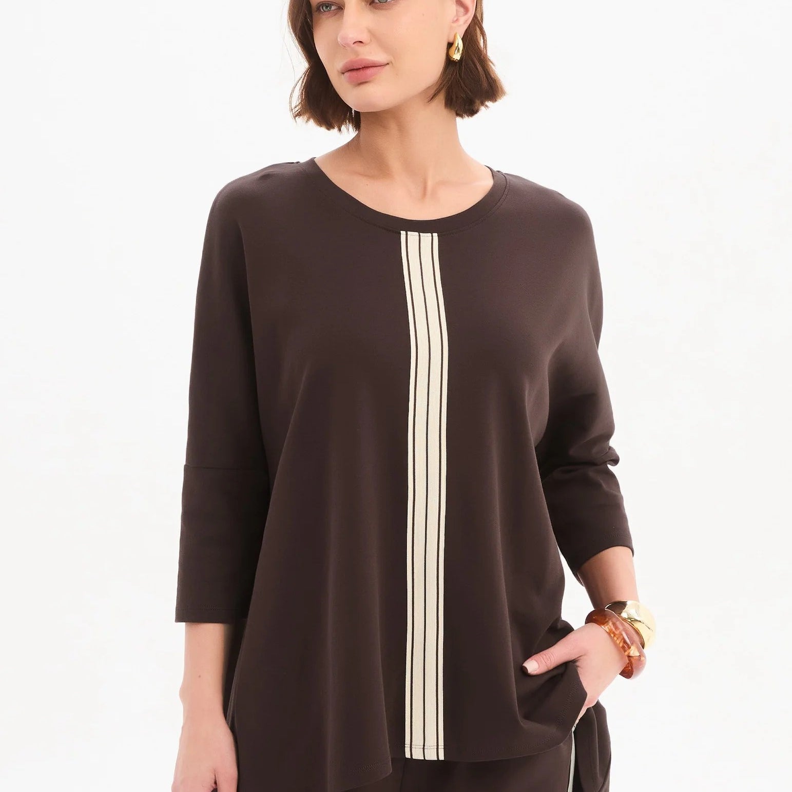 Stripe Front 3/4 Sleeve Tee