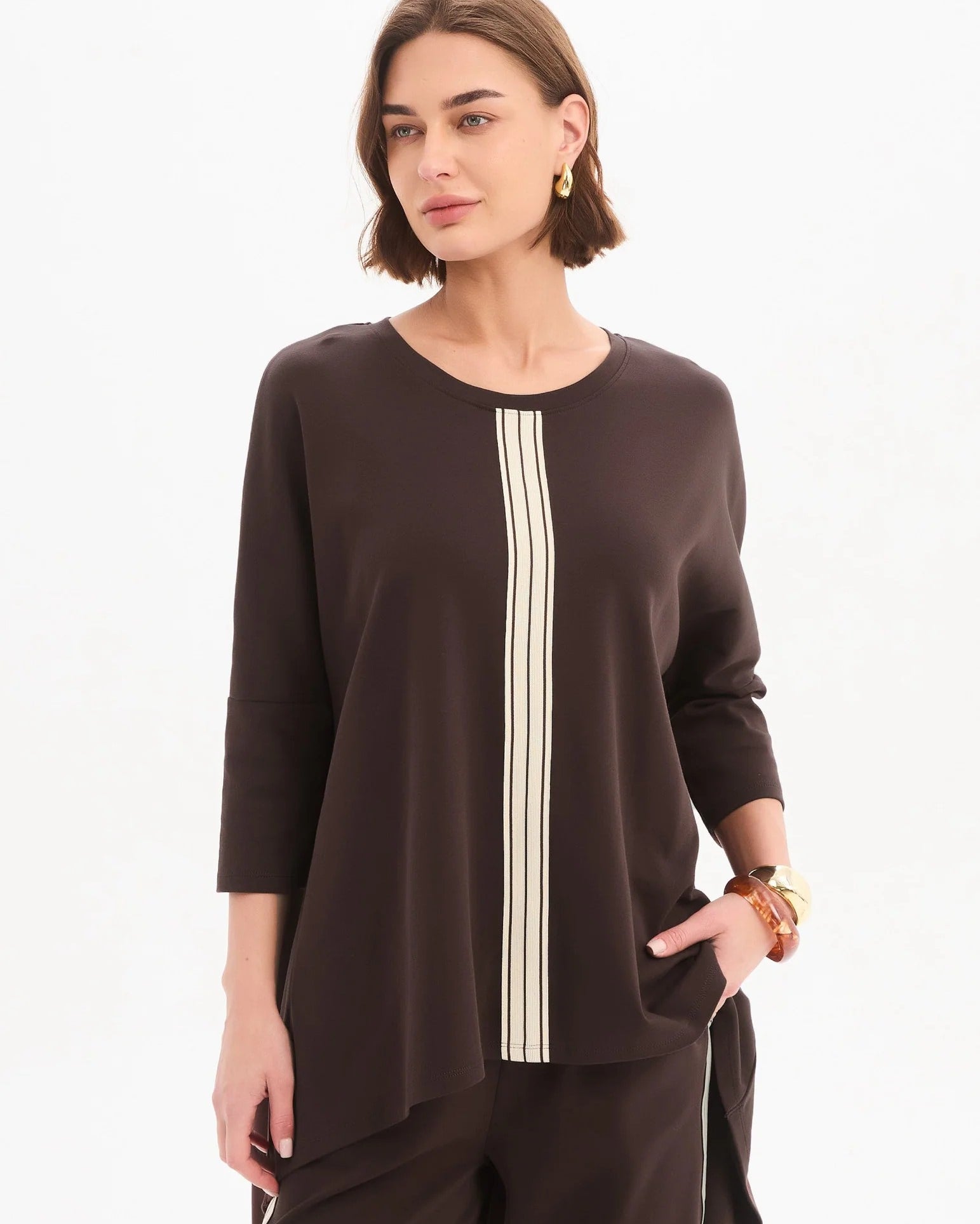 Stripe Front 3/4 Sleeve Tee