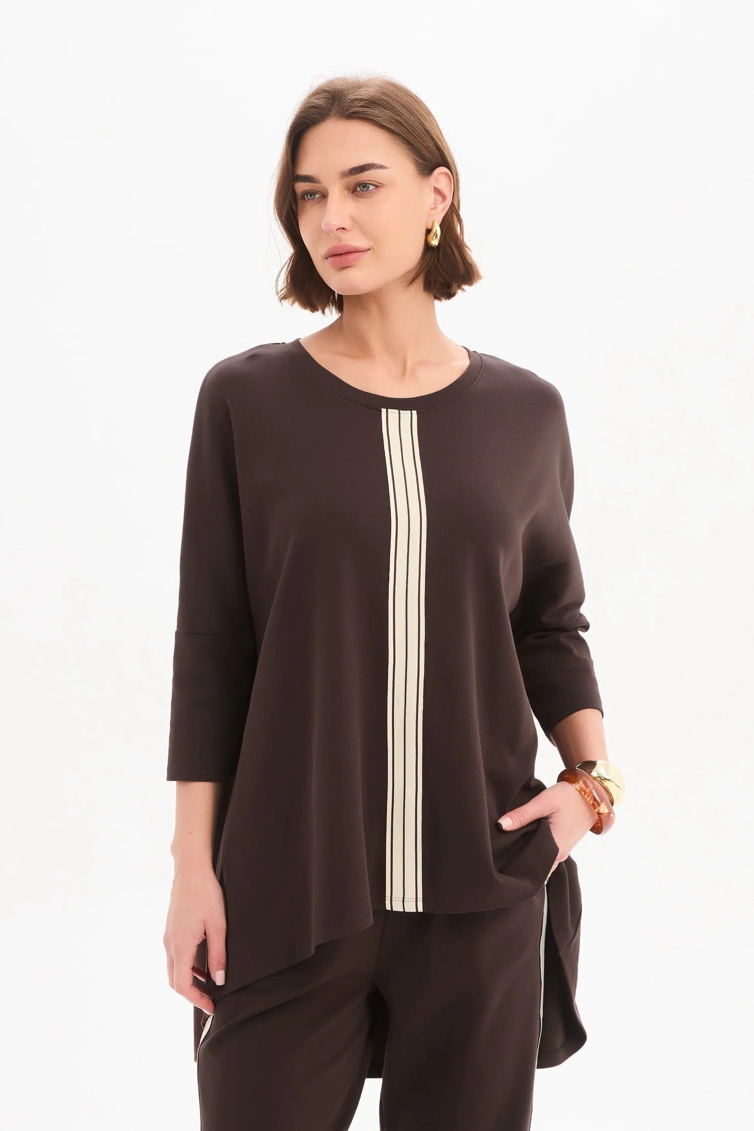 Stripe Front 3/4 Sleeve Tee