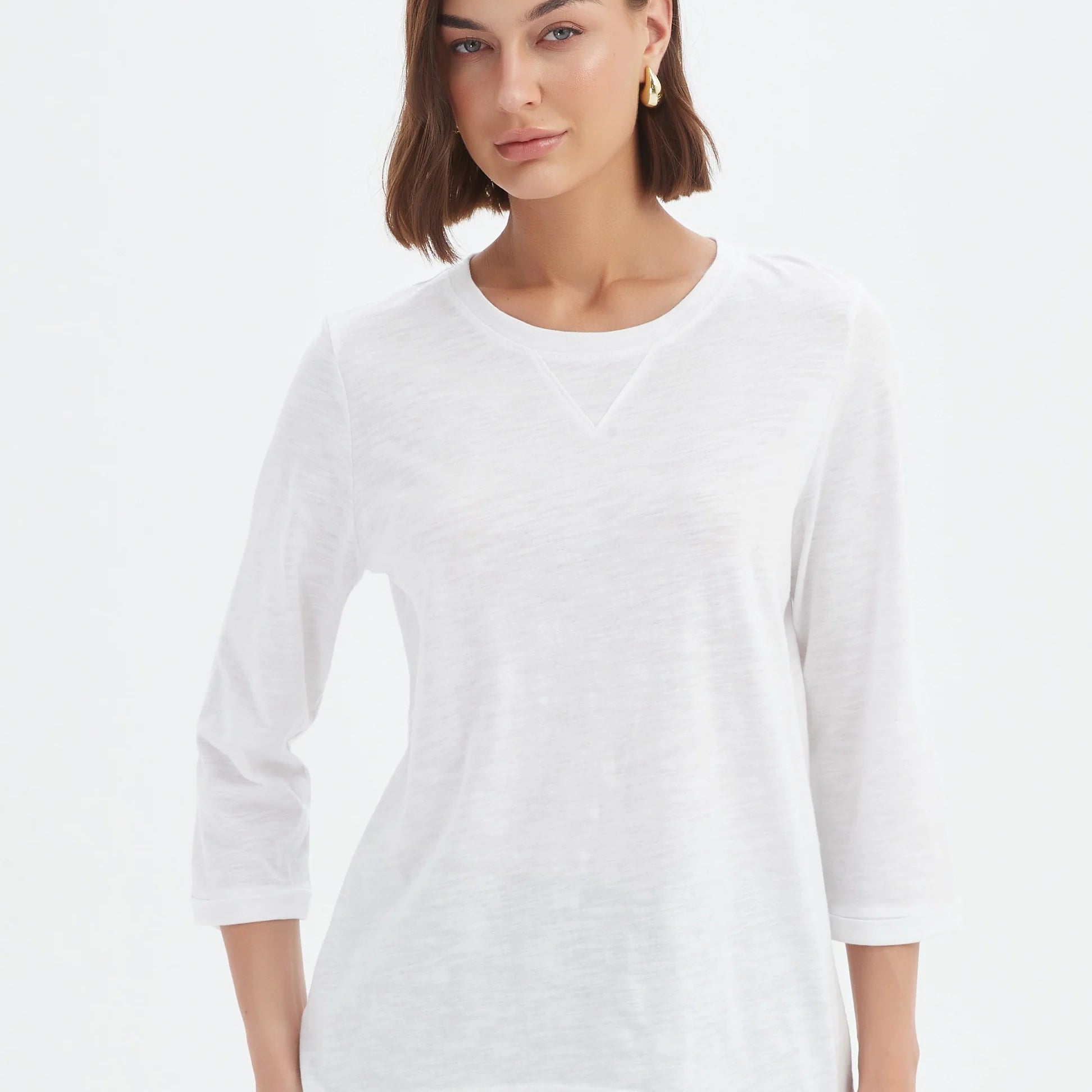 V insert 3/4 sleeve Tee