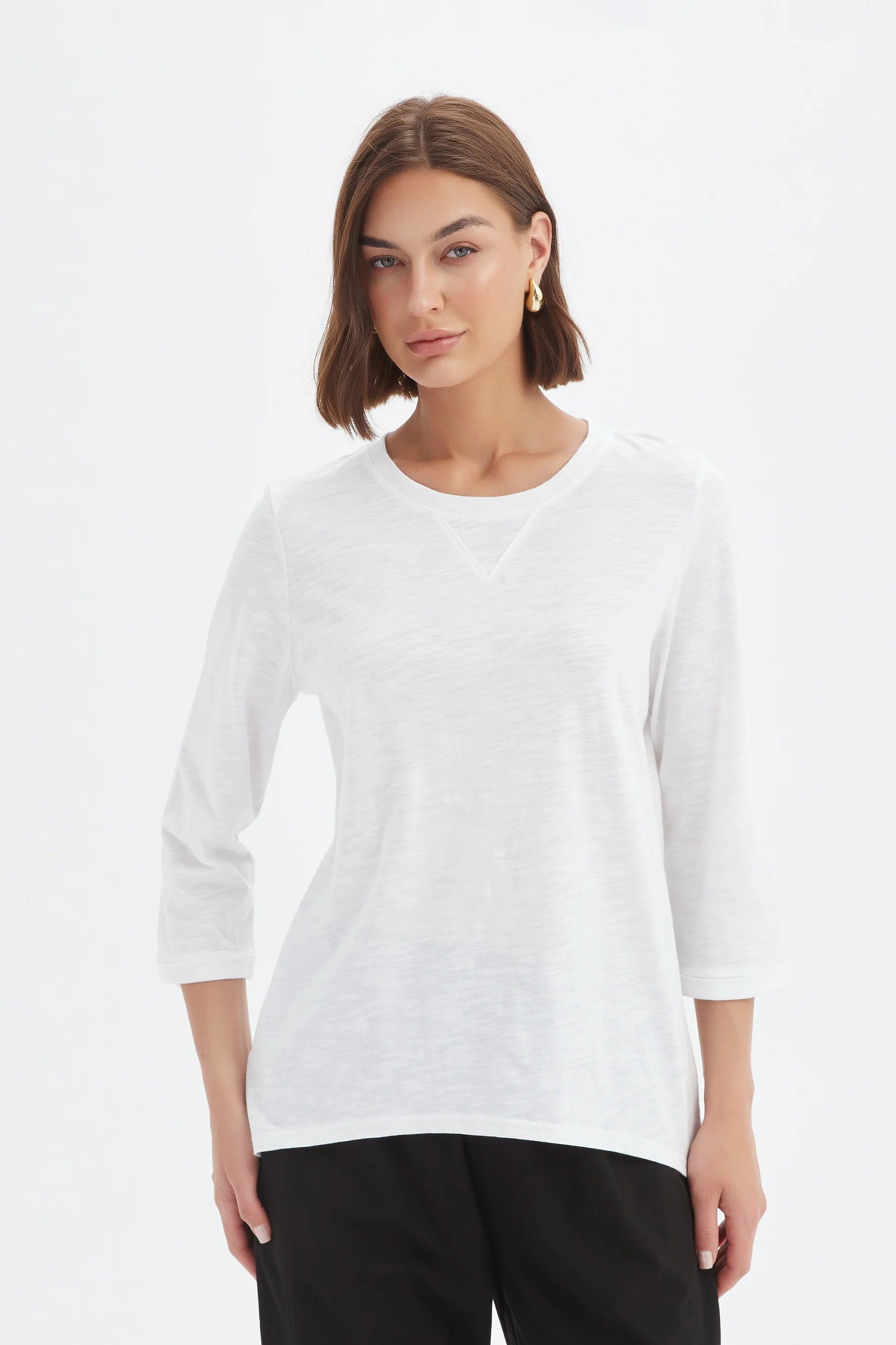 V insert 3/4 sleeve Tee