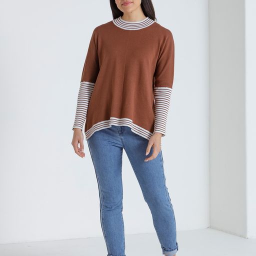 Long Sleeve Stripe Spliced Sweater