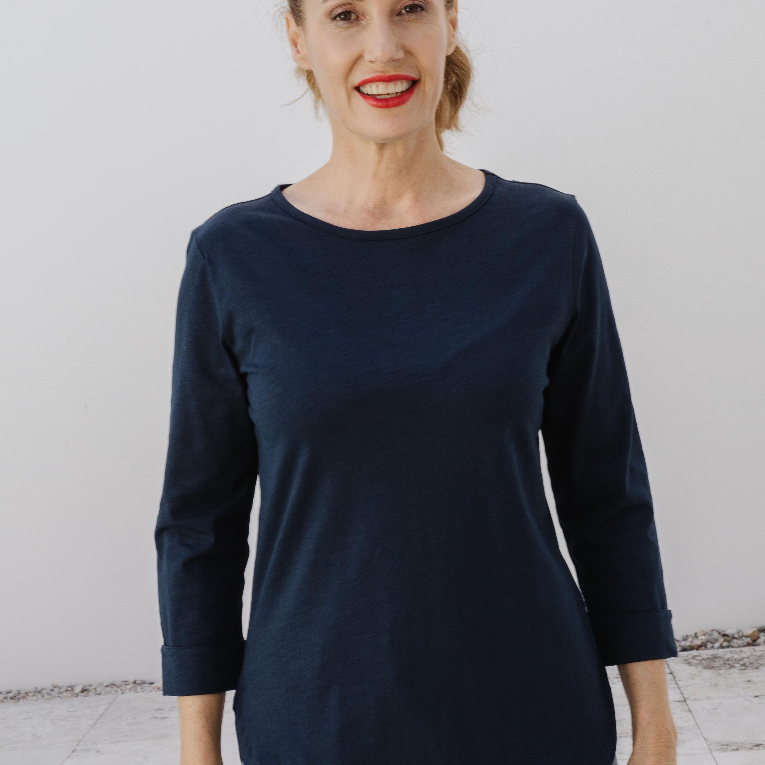 Pima Cotton Crew Neck 3/4 Sleeve Tee