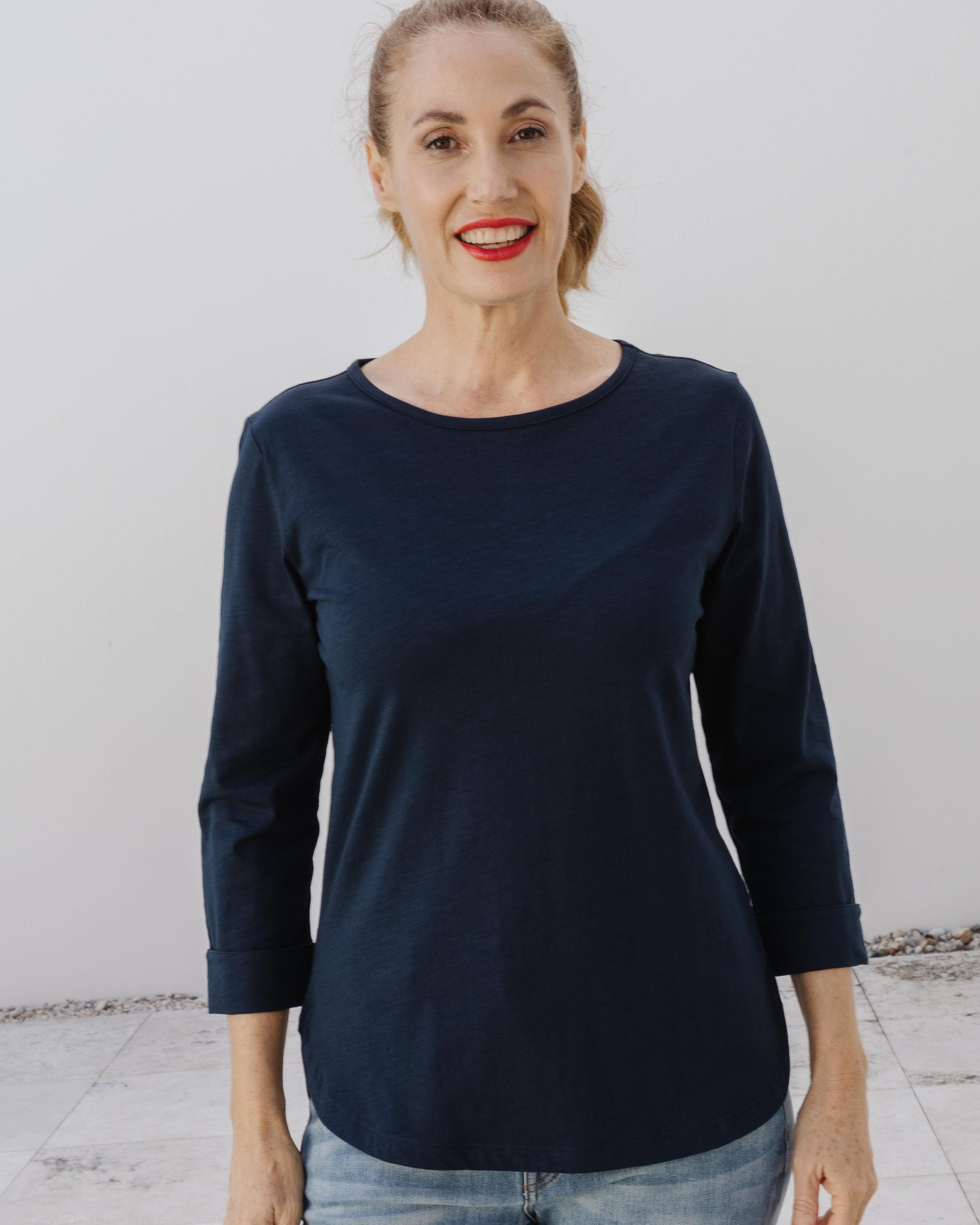 Pima Cotton Crew Neck 3/4 Sleeve Tee