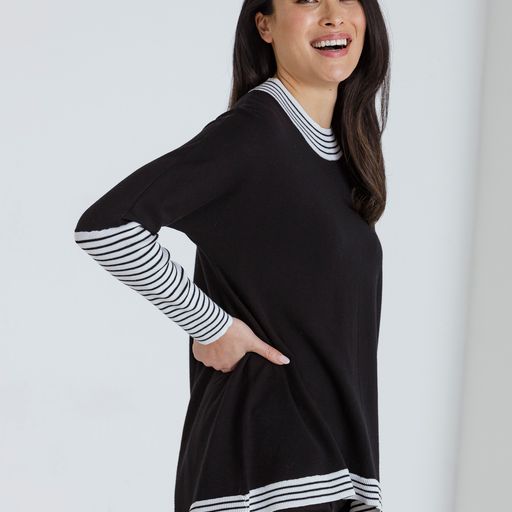 Long Sleeve Stipe Spliced Sweater