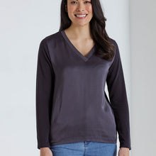 Load image into Gallery viewer, Long Sleeve V-Neck Contrast Tee