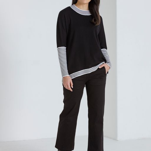 Long Sleeve Stripe Spliced Sweater
